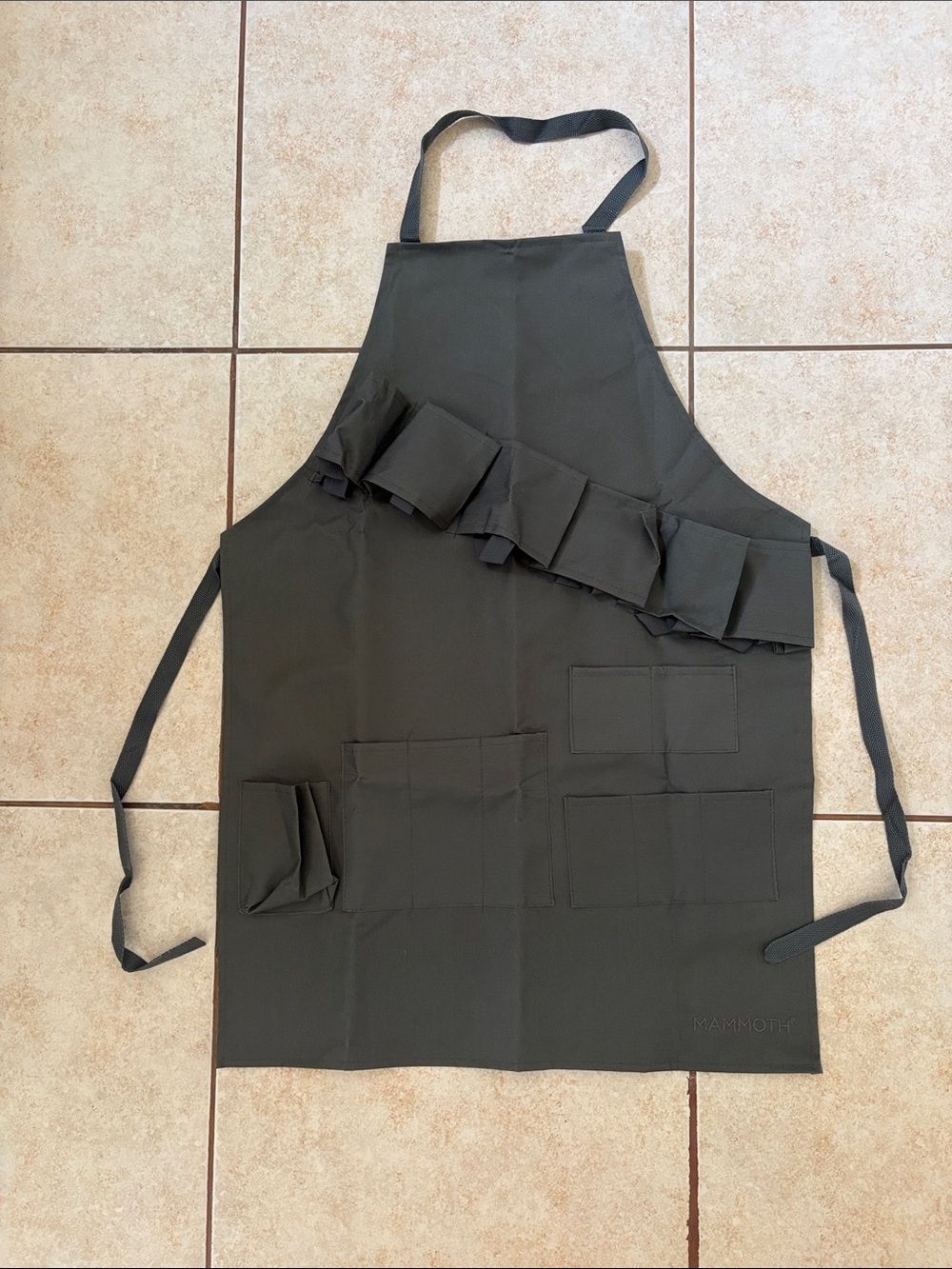 Mammoth BBQ Dark Gray Utility Apron with Ruffle Tool Pockets Drink Can Holder